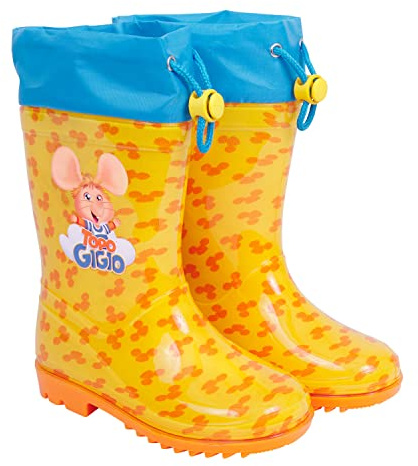 PERLETTI Botas de Agua Niño Niña Topo Gigio - Botines de Lluvia Niños Impermeables Amarillo con Detalles Naranja Blu - Zapatos para Pequeños a Prueba de Agua Suela Antideslizante (Amarillo, 28/29 EU)