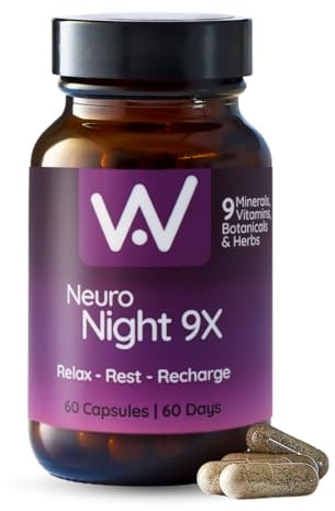 WELL ACTUALLY Neuro Night 10X - Advanced Sleep Support Capsules for Adults - Melatonin-Free Sleep Supplement to Relax & Unwind with Magnesium, Griffonia, Montmorency Cherry | 60 Caps