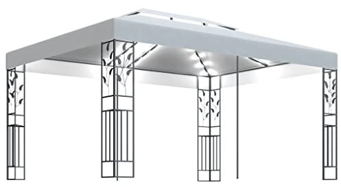 vidaXL Tonnelle avec Double Toit et Lumières LED Belvédère de Jardin Pavillon d'Extérieur Tente de Réception Chapiteau Barbecue 3x4 m Blanc