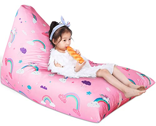 Jorbest Unicorns Stuffed Animals Storage Bean Bag Chair for Kids and Adults, Unicorns Rainbow Bean Bag Stuffed Animals Storage, Luxury Velvet Stuffie Seat - Cover ONLY (200 L/52 Gal, Rainbow)