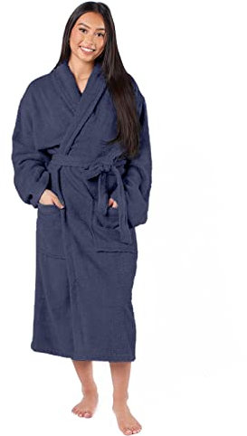 Brentfords 100% Cotton Towel Bath Robe Soft Terry Towelling Dressing Gown Absorbent Shawl for Men Unisex, One Size - Navy Blue