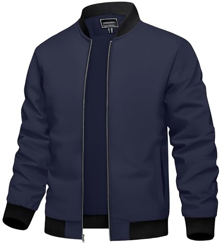 TACVASEN Men's Bomber Jackets Summer Lightweight Smart Casual Jacket Winter Windproof Outdoor Coat with Pockets Navy,L