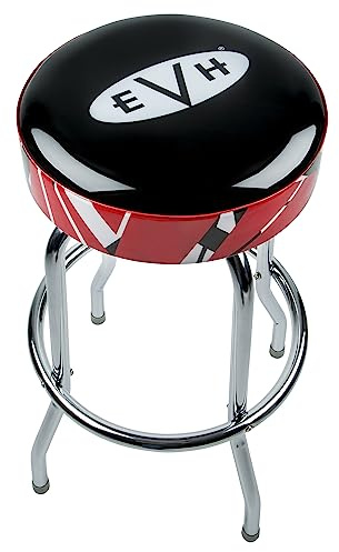 EVH Barstool, Perfect for Guitar Players and Fans, Glossy Black Faux Leather EVH Logo, Foam Padded, With Striped Trim, 30, Black and Red