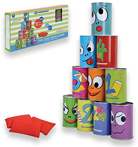 Schildkröt Dosenwerfen Kinder, Dosenwurfspiel Kindergeburtstage, Büchsenwerfen Garten, 10 Metalldosen & 3 Wurfsäckchen, Wurfspiel für Drinnen & Draußen