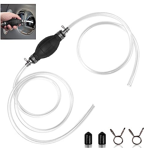 Fousenuk Pompa Manuale, Pompa Travaso Gasolio con 2M Tubo a Sifone in Gomma per Barche, Auto Vehicle, Pompa Carburante Portatile con Fascetta per Travaso Gasolio, Liquido, Benzina(10mm)