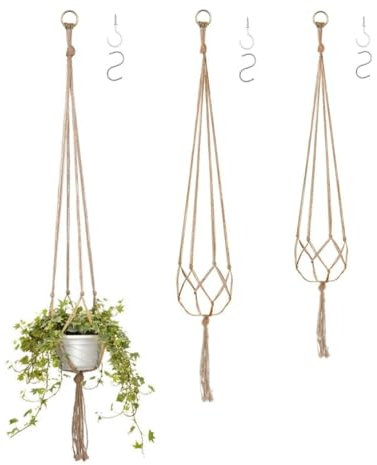 JZK 3pcs 90cm 100cm 120cm Macrame Plant Hanger with Hook, Jute Rope Plant Pot Holder, Flower Pot net Hanging Planter with Tassel, Indoor Hanging Basket for House Plants