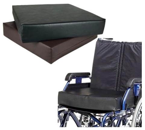 FIVE MOONS Memory Foam Soft Faux Leather Covered Wheelchair Seat Cushion Pressure Relief Comfortable Elderly Support, Multiple use Chair Scooter Position Enhancer Zipped Cover (Black, 22 x 20 x 4)
