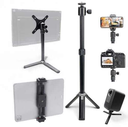 Kado Tragbarer Monitorständer aus Metall, 100 x 100 mm, 75 x 75 mm, Wand-/Armhalterung, Adapterplatte, 360°-Kugelkopf und 1/4-Zoll-Schraube, kompakt für Handy, Tablet, Projektor, Kamera und Webcam