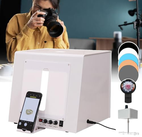 Kit de carpa para fotografía con plato giratorio eléctrico 360°, luz regulable de 3000 a 5500 K, caja de luz para estudio fotográfico de joyería con fondo negro y filtros de estrellas,TB30