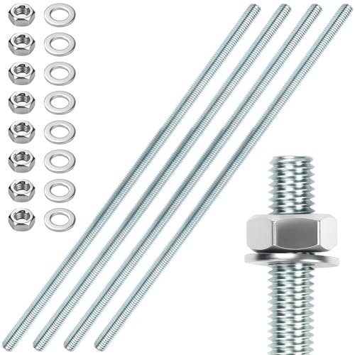 4 piezas de varillas roscadas M8 X 300 mm tornillos roscados de acero galvanizado pernos roscados de zinc azul varillas de rosca con 8 piezas de tuercas hexagonales y 8 piezas de arandelas de