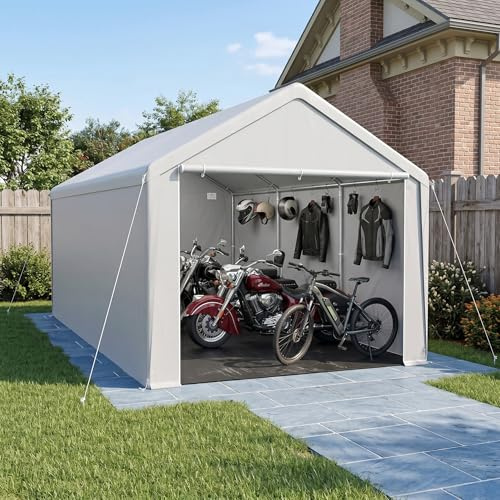 ACXIN Tente de stockage, tente, garage, abri robuste, avec bâche en polyéthylène, résistant aux UV, imperméable aux UV, renforcement de toit et cadre de sol, pour voiture, camion, SUV, gris, 3 m x 6 m