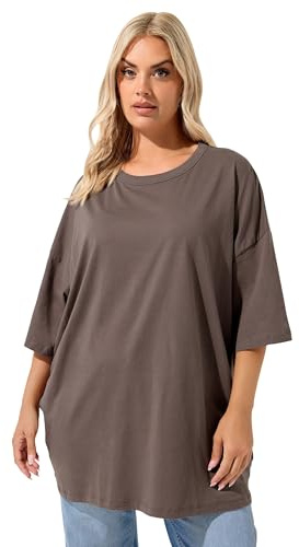 Yours Curve Oversized Boxy T-Shirt - Women's - Plus Size Curve Brown