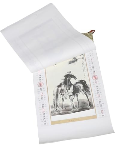 Hemobllo Calendario Feng Shui 2026 a Pergamena da Parete con Illustrazioni a Inchiostro Anno del Cavallo Calendario Lunare Cinese Mensile da Soggiorno per Pianificazione e Decorazione
