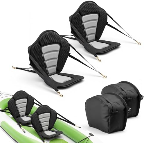 VEVOR 2 x kajaksits 12 mm tjock, vadderad sits för stående paddle-bräda, båtsits med ryggstöd och förvaringsväska och justerbara remmar för SUP kanotfiske uppblåsbar kajak