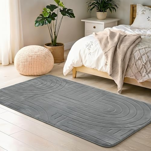 Puremy Alfombra de pasillo, peluda, de pelo bajo, para sala de estar, lisa, moderna, suave alfombra para cama, decoración, dormitorio, cuarto de niños, gris, 80 x 150 cm