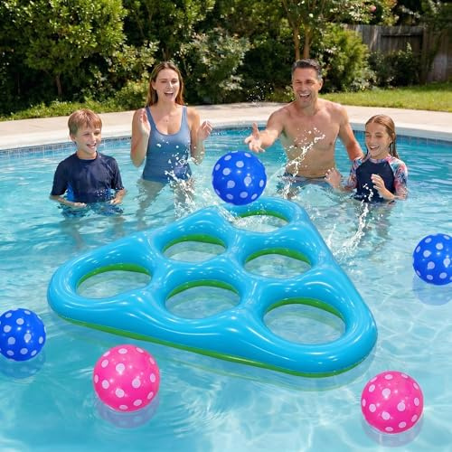 AEYAKA Juego Tres en Raya Hinchable para Piscina, Juego Flotante Grande con 6 Piezas, Juego de Agua para Niños y Adultos, Fiesta de Verano Exterior (Triángulo Azul y Verde)