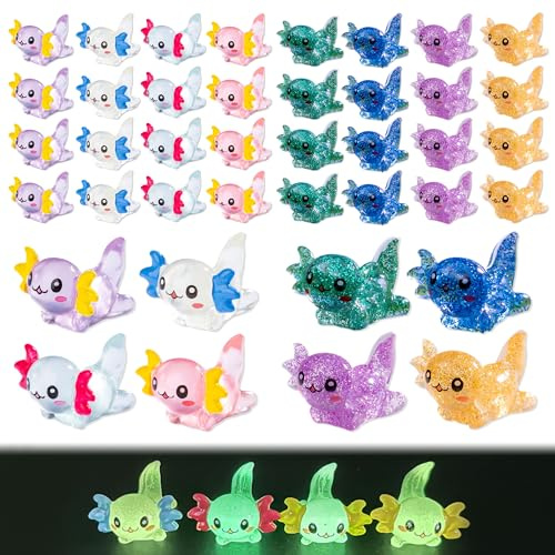 JNYUTEEN 40 Pezzi Mini Axolotl In Resina, 8 Colori Figure In Miniatura Che Brillano Al Buio, Decorazioni Per Acquari Giardini Paesaggi E Progetti DIY