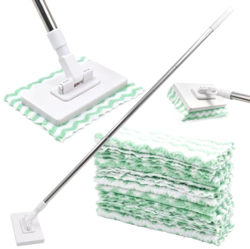 Fregona con sistema de sujeción a presión, mini fregona sin lavar las manos, toalla con sujeción automática, fregona perezosa, mini mopa con 10 almohadillas de fregona con cambio de paño, adecuada