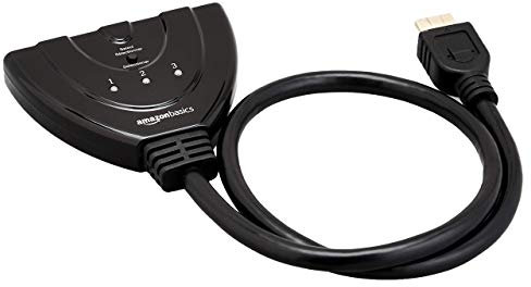 Amazon Basics HDMI-Switch mit 3 Anschlüssen und Pigtail-Kabel unterstützt Full HD 4K @30Hz -Video, 3-in-1-Ausgang, Schwarz