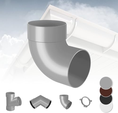 RAINWAY L Regenrinnen System (Rohrbogen 87° einfach grau) - PVC-U Kunststoff in 4 Farben, für Dachflächen > 100m² empfohlen, Eckstück Bogen 87 Grad