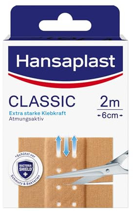 Hansaplast Classic Pflaster (2 m x 6 cm), zuschneidbare Wundpflaster mit extra starker Klebkraft & Bacteria Shield, flexibles und atmungsaktives Verbandsmaterial