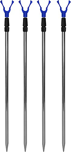 4er Set Teleskop Rutenhalter 75 - 135 cm Rutenauflage Rutenständer Schnurlaufkerbe U-Auflage Blau Einheitsgröße