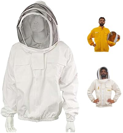 URBANSBEE chaqueta de apicultor de algodon profesional - Chaqueta de Apicultura con Elegante Sombrero y Velo para la para hombres y mujeres protección facial (M, WHITE)