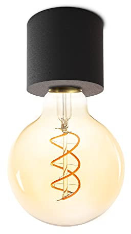 SSC-LUXon NAMBI Design LED Deckenleuchte schwarz rund mit Vintage Filament E27 LED Birne - Wohnzimmerlampe extra warmes Licht