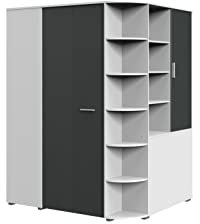 möbelando Eckschrank Joker aus Spanplatte in Weiß mit 2 Türen und 16 Einlegeböden. Abmessungen (B/H/T) 124x199x148 cm