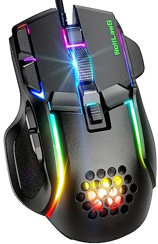 Wired Gaming Maus，PC Gaming Maus, USB Maus mit 12 RGB Hintergrundbeleuchtungsmodi, hochpräzise einstellbare 12800 DPI, 10 programmierbare Tasten, ergonomische Plug Play Gamer Maus für Laptop Mac