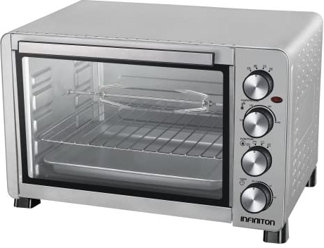 INFINITON HSM-A45G – Horno sobremesa, Plata, 45L, 2000W, Convección, Función asador, Rustidor, Doble acristalamiento, Luz interior, Temporizador 60 min.