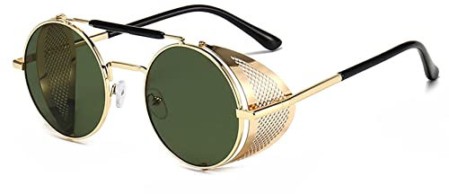 besbomig Steampunk Style Sunglasses for Mens and Womens Round Retro Polarised Sunglasses Vintage Eyewear Polarized UV400 Protection Driving Travelling Sports Goggles