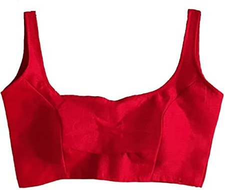 BishtHub Fashion Chemisier prêt-à-Porter sans Manches en Soie Brillante pour Femmes pour Saree et Lehenga Choli Taille Libre -(Bollywood Red)