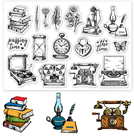 GLOBLELAND Sellos transparentes para muebles retro para manualidades, álbumes de recortes, máquina de escribir, sellos de silicona transparentes para hacer tarjetas, diario, decoración del hogar