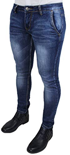Evoga Jeans Uomo Pantaloni Slim Fit Aderenti Blu Denim Casual in Cotone (50, Blu Scuro)