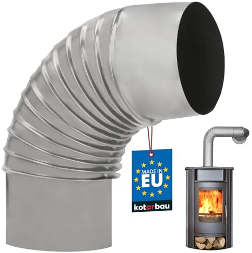 KOTARBAU® Kaminrör böj, 90° böj, Ø 140 mm, ugnsrör, rökrör av plåt, avgasrör för öppen spis, ugnknä silver, rörvinkel