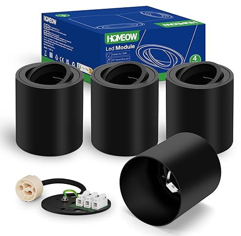 HOMEOW 4 Pezzi Faretti Led Soffitto Nero, Ø 80 * 85mm Faretti da Soffitto Orientabili con attacco Gu10, Faretti Soffitto in Alluminio, Rotondo