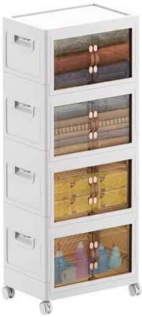 MECOLOR Armario de almacenamiento sin instalación, armario de plástico multicapa para sala de estar, armario plegable para aperitivos y juguetes de 64,8 litros... (paquete de 4) MECOLOR