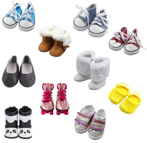 10 Paar 18 Zoll Puppenschuhe, BOSOIRSOU 7cm Stiefel Tanzschuhe Sandalen Freizeitschuhe Segeltuchschuhe Fit für 45cm American Girl Puppe Zubehör