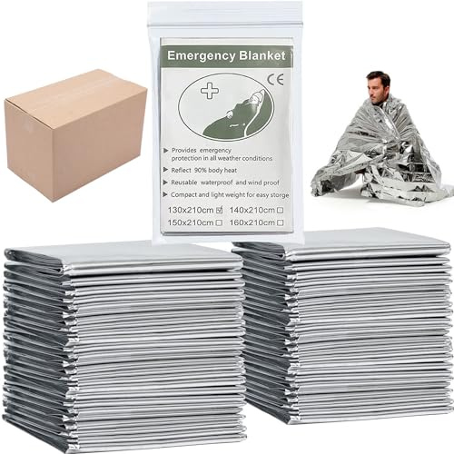 MIXIAO Emergency Foil Blanket, Survival Thermal Mylar Blankets Individually Packaged Perfect for Outdoors, Hiking, Survival, Marathons or First Aid, MXA025