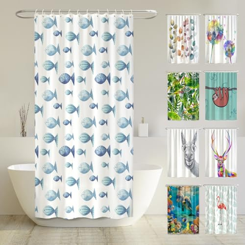 arteneur® - Blaue Fische - Anti-Schimmel Duschvorhang 240x200 - Recycelt mit Öko-Tex Standard 100 - Beschwerter Saum, Blickdicht, Wasserdicht, Waschbar, 16 Ringe