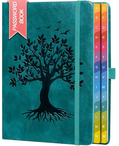ZXHQ Password Book with Colorful Alphabetical Tabs, 8.4 x 5.8 Hardcover Password Keeper Organizer for Managing Internet Website Addresses and Logins - SeaGreen