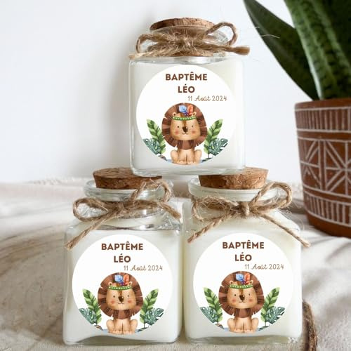Bougies personnalisées baptême, cadeau d'invités, thème champêtre. (Lot de 10 bougies)