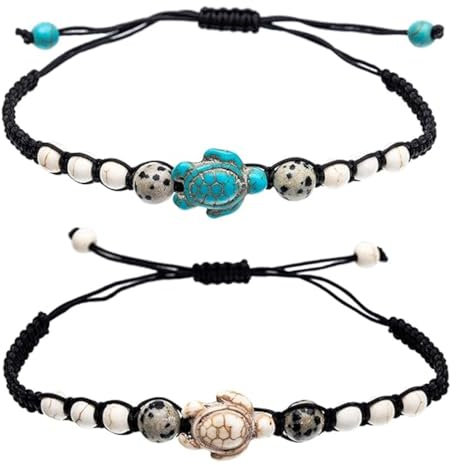 SIRLOMU 2 Stück Versprechen Freundschaft handgemachte Bedeutung Distanz Match Armband Geschenk für beste Freundin Paar Liebhaber Mädchen, verstellbares Seilarmband mit 1 Wunschkarte (Schildkröte)