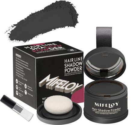 MIFELOY Polvere per radici con specchio e spugna, polvere invisibile, correttore ad effetto istantaneo per ispessimento dei capelli per donne e uomini, trucco resistente all'acqua (Nero)