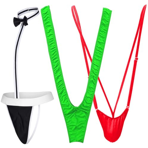 VemeFufu Mankini Borat Costume da bagno Uomo Sexy Suspensorio V Sling Costume da bagno Costume da festa Bikini String per gli uomini Beachkini Spiaggia Natale Halloween 3 Pack Multicolor-01, 3 Pack