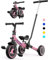 besrey 7 in 1 Kleinkind-Dreirad mit Lenkschiebegriff für 1-5 Jahre, faltbares Laufräder, Kleinkind-Fahrrad mit Radkupplung, größere Räder, abnehmbare Pedale, höhenverstellbarer Sitz,Rosa