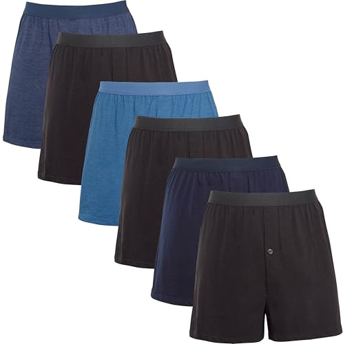 Mens Boxer Shorts Pack of 6 Loose Fit Jersey Underwear Super Soft Boxers Cotton blend Button Fly Design Elastic Waistband, XX Large Assorted