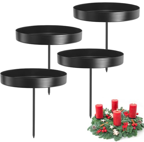 Kerzenhalter Adventskranz 8cm 4er,Kerzenteller für Adventskranz Stumpenkerzen,Kerzenständer Metall Schwarz mit Dorn stabkerzen Halter für Kerzen Weihnachten Deko Tischdeko