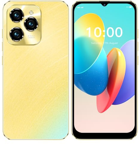 CatCalls Hot40Pro Android 12 Handy, 32 GB ROM/256 GB TF, 6,3 Zoll HD+ Wassertropfen-Bildschirm, 4500 mAh, Dual-Kamera 13 MP, 4G Dual-SIM kostenloses entsperrtes Telefon (HOT40Pro-Gold)